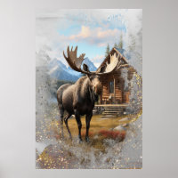 *~* Nature AP49 MOOSE Artsy Cabin Sparkle Sky