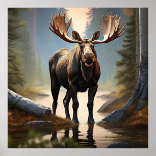 Poster *~* Nature AP49 MOOSE Forest STREAM Woods