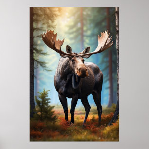 Poster *~* Nature AP49 MOOSE Head Turned Forest Cottage