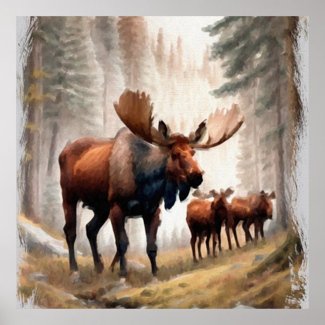Poster *~* Nature AP49 MOSE Forest Woods Herd (Frente)