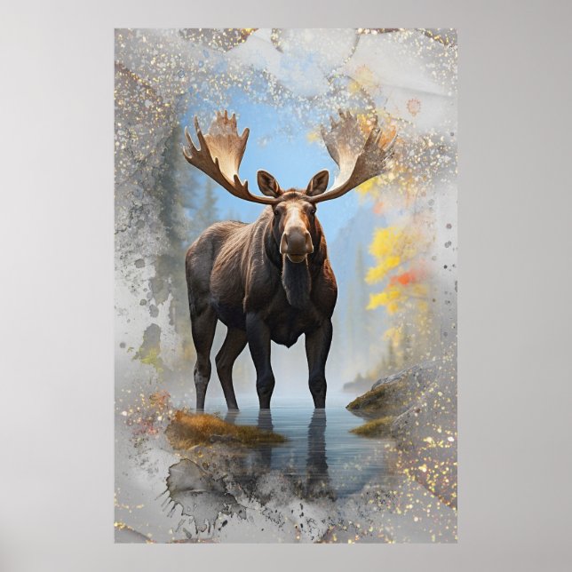 Poster *~* Nature Stream AP49 MOOSE Artsy Forest Glitter (Frente)