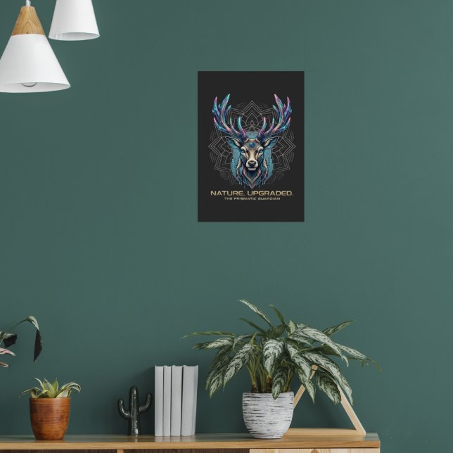 Poster Nature Upgraded - Prismatic Crystal Deer Cyberpunk (Sala de Estar 1)