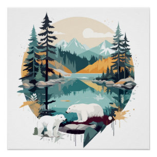 Póster Natureza Animal Selvagem De Ursos Polares Fora Da