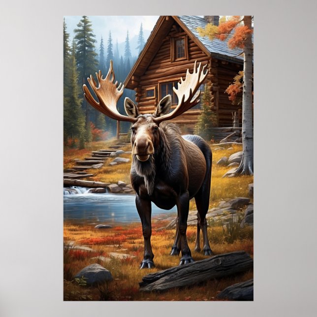 Poster *~* Natureza Cabin STREAM AP49 Floresta MOOSE (Frente)