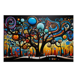 Póster Natureza da paisagem da árvore abstrato Colorida