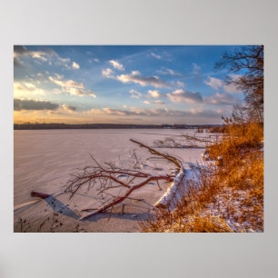 Poster Natureza de inverno, lagoa congelada, bela fotogra