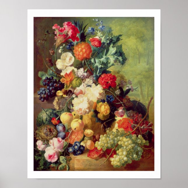Póster Natureza Morta com Flores e Frutas (Frente)