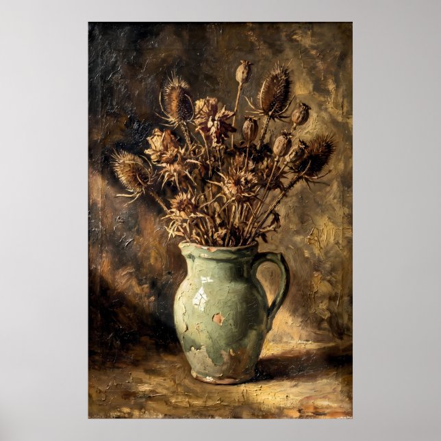 Poster Natureza-Morta com Flores Secas Antigas em Vaso (Frente)
