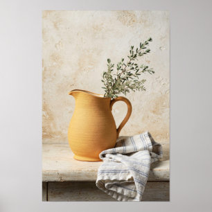 Poster Natureza-Morta com Jarro Ocre e Linho Listrado Azu