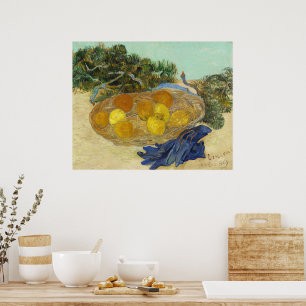 Poster Natureza Morta de Laranjas Limões Luvas Azuis de V