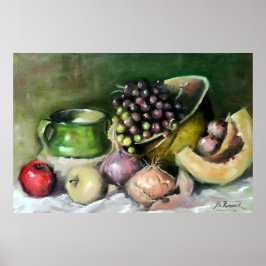 Poster Natureza-Morta de Outono com Frutas e Cebolas: Art
