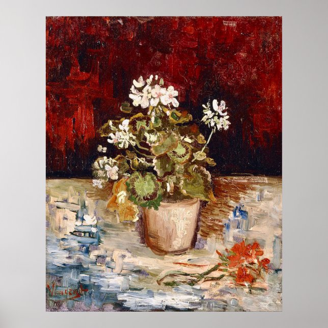 Poster Natureza Morta de Van Gogh: Vaso de Gerânios (Frente)