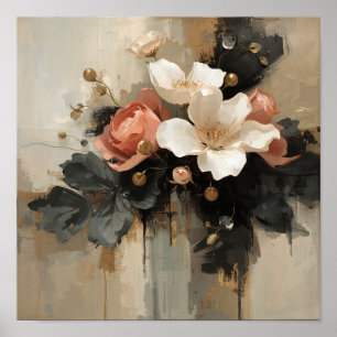 Poster Natureza-Morta Floral Escura de Magnólia e Rosa