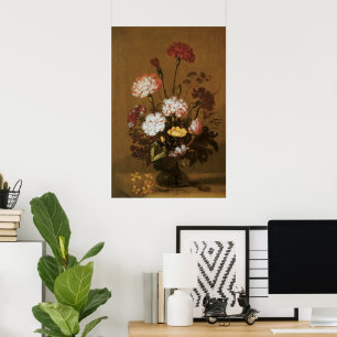 Póster Natureza Morta Floral Flores em Vaso, Barroco Vint