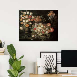 Póster Natureza Morta Flores, Barroco Floral Vintage