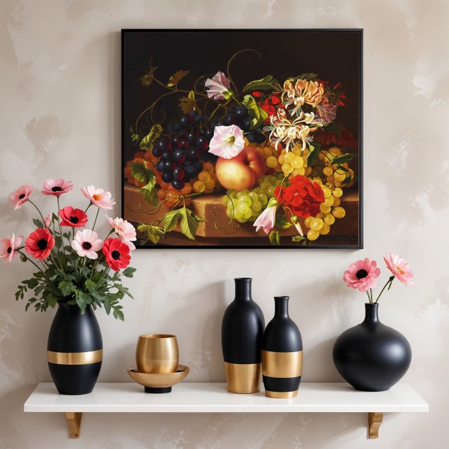 Poster Natureza Morta Frutas e Flores por Adelheid Dietri (Criador carregado)