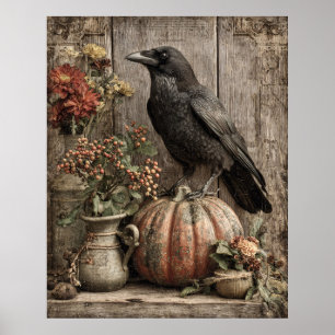 Poster Natureza-morta Vintage de Corvo e Abóbora