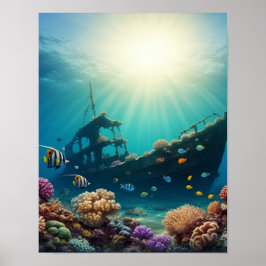 Poster Naufrágio submarino em um recife