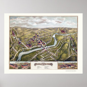 Póster Naugatuck, mapa panorâmico do CT - 1877