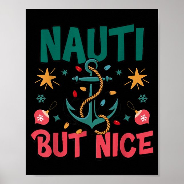 Poster Naughty But Nice Funny Nautical Christmas Pun Joke (Frente)