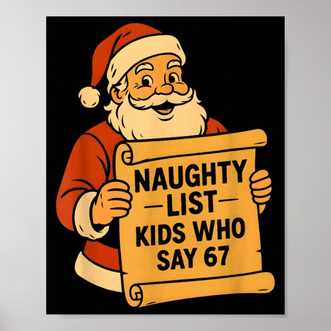 Poster Naughty List Kids Who Say 67 Meme 6 7 Santa Claus  (Frente)