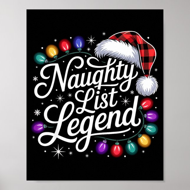 Poster Naughty List Legend Xmas Lights Buffalo Plaid Red  (Frente)