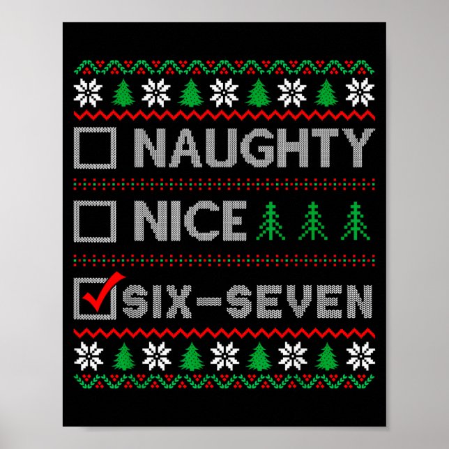 Poster Naughty Nice 6-7 Funny Brainrot Meme Ugly Xmas Six (Frente)