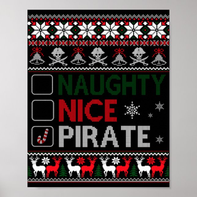 Poster Naughty Nice Rate Funny Christmas Checklist Ugly T (Frente)