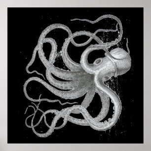 Poster Nautical Steampunk Octopus Vintage Kraken Drawing