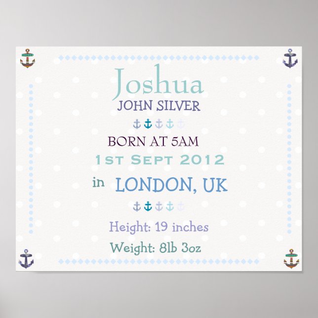 Poster Náutico Bebê personalizado data de nascimento impr (Frente)