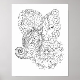 Poster Nautilus Flores Espirais Deixam Coloração Mandala