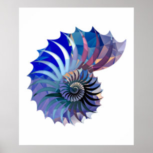 Poster Nautilus Shell do mosaico do polígono azul & roxo