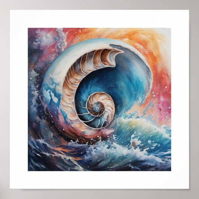 Poster Nautilus Shell Oceânico (Frente)