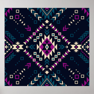 Poster Navajo tribal escuro, geométrico de vintage.