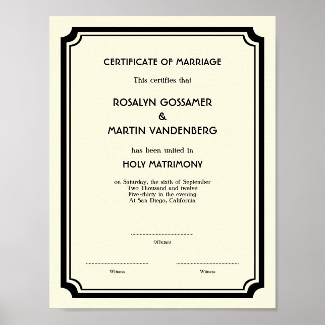 Póster Nave de certificado de casamento do Black Deco (Frente)