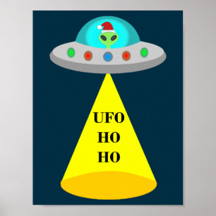 Poster Nave espacial alienígena Ho Ho OVNI de Natal