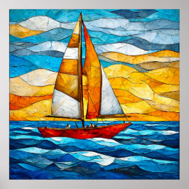 Poster Navegação à vela que atravessa ondas azuis