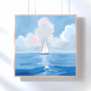 Poster Navegando em Azul Pintura do Oceano de Barco à V