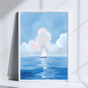 Poster Navegando em Azul Pintura do Oceano de Barco à V