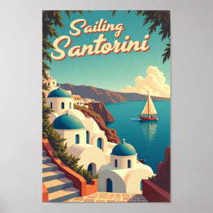 Poster Navegando em Santorini – Cartaz de Viagem Retro