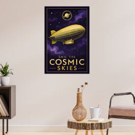 Poster Navegar pelos céus cósmicos - Avião espacial retrô
