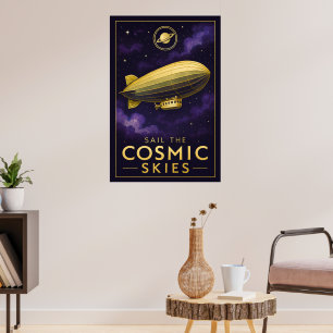 Poster Navegar pelos céus cósmicos - Avião espacial retrô