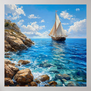 Poster Navio à vela de paisagem marinha