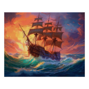 Póster Navio à Vela em um Mar Tempestuoso
