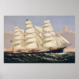 Poster Navio à Vela Náutico Antigo Currier & Ives