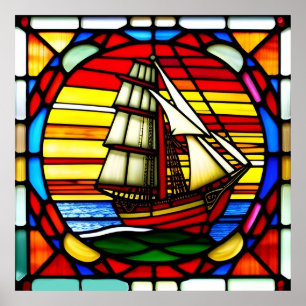 Poster Navio a Vela Sobre Ondas do Oceano