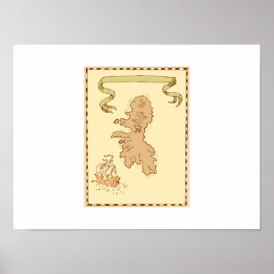 Póster Navio alto da ilha do tesouro do mapa