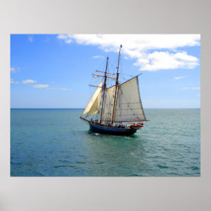 Póster Navio alto na baía das ilhas, Nova Zelândia