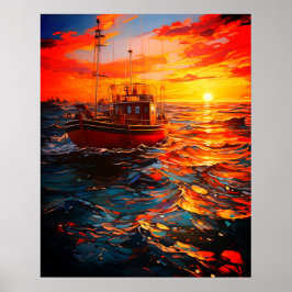 Poster Navio ao pôr do sol