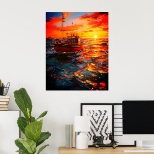 Poster Navio ao pôr do sol